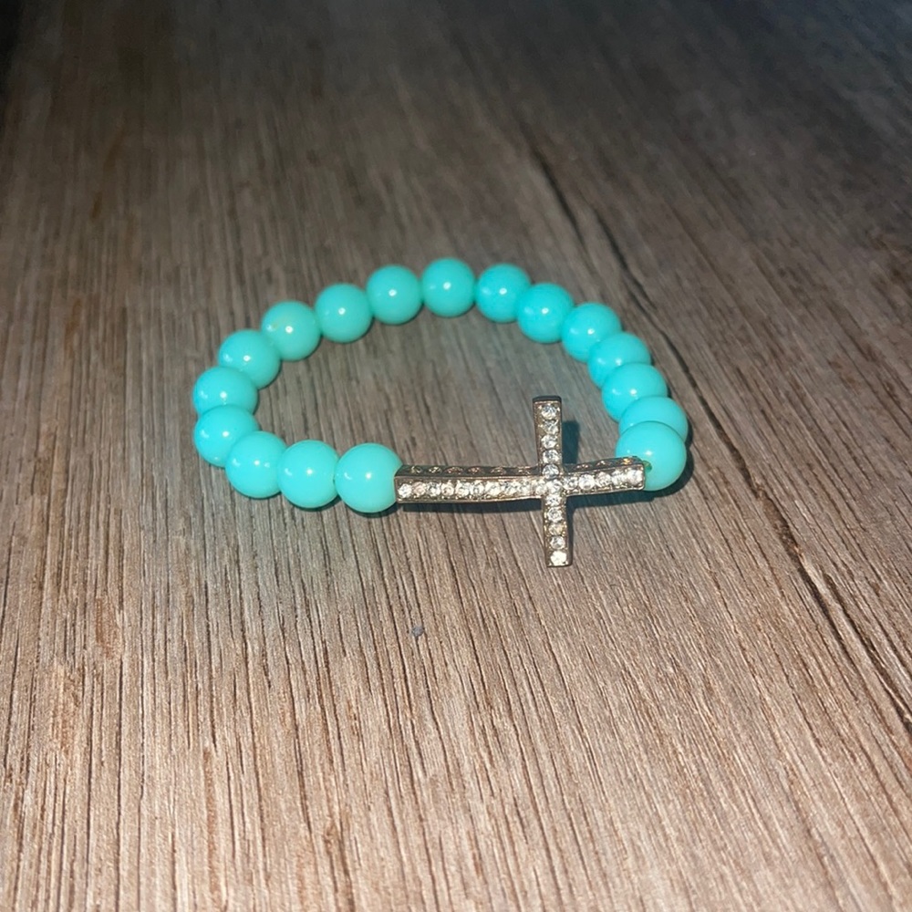 Green Beaded Cross Bracelet